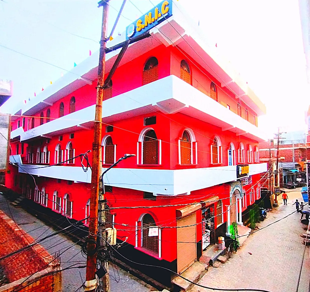 Wide view of the front elevation of Shanti Niketan Inter College, Loni