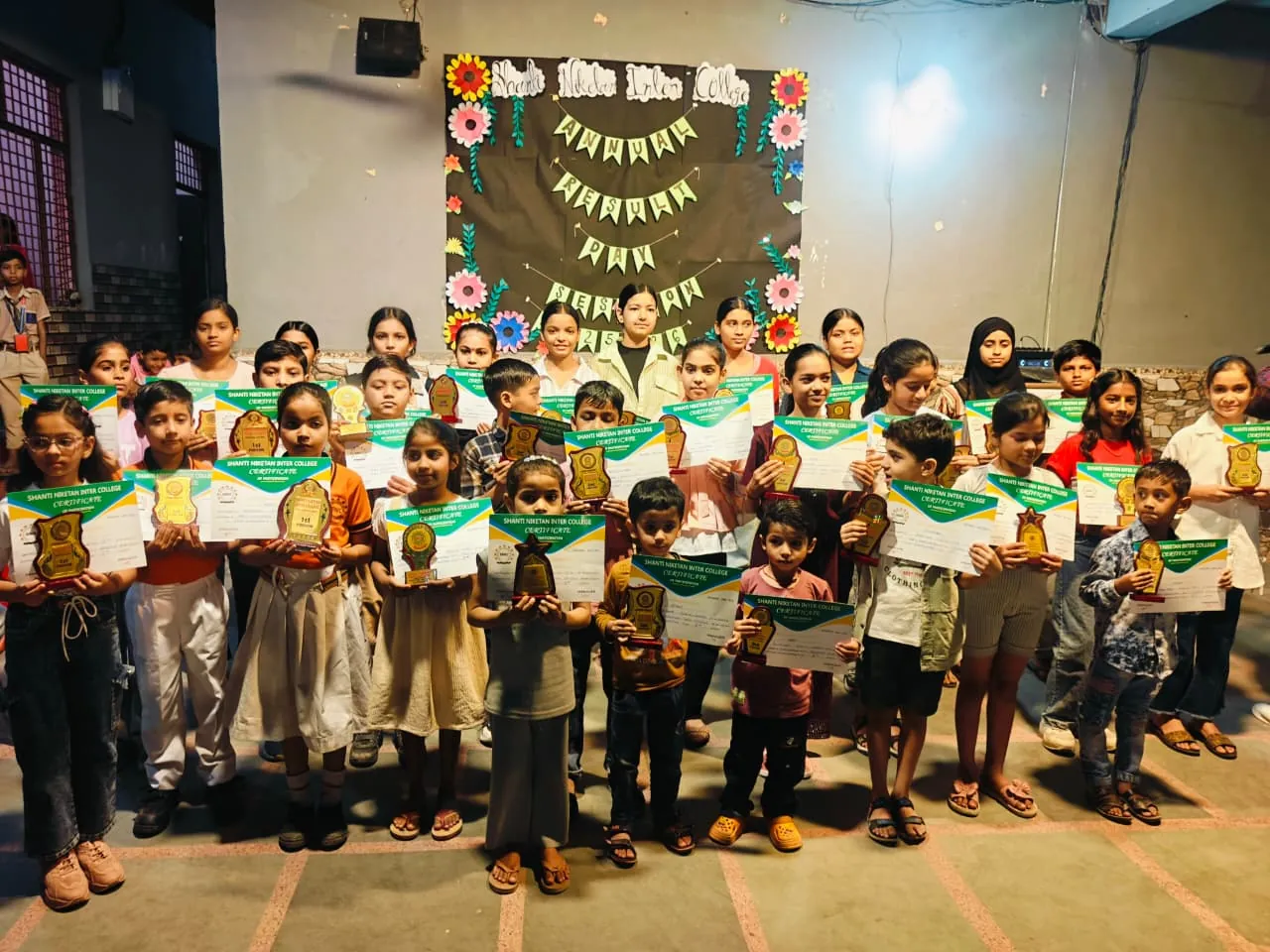 Students assembled with their awards at Shanti Niketan Inter College