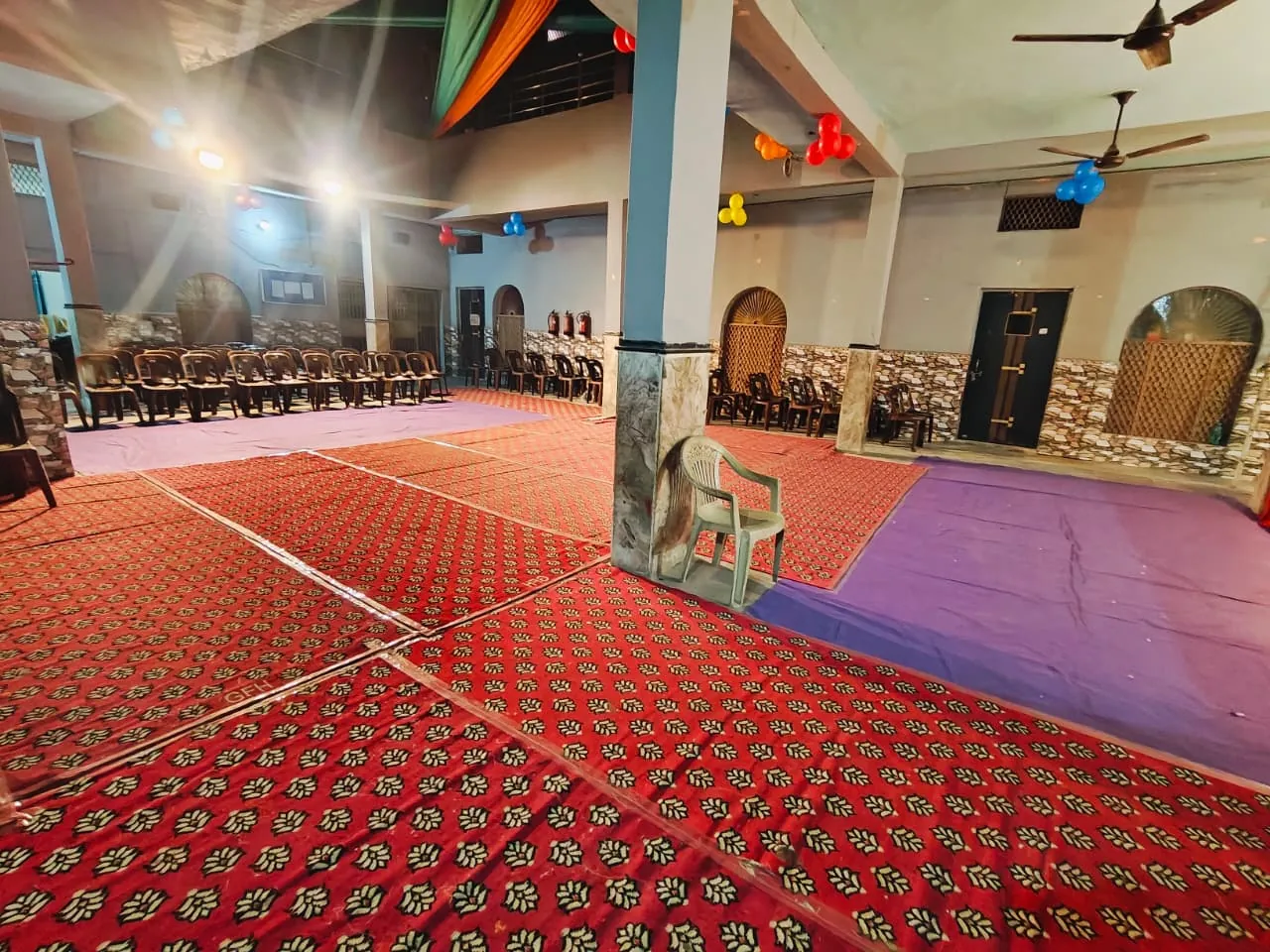 The open floor of the school hall used for assemblies and indoor activity