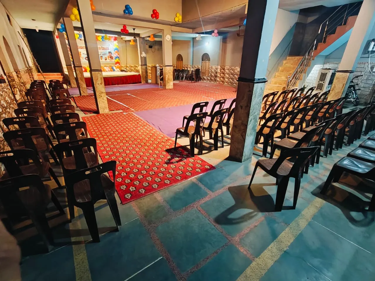 Seating arranged in the school hall ahead of a function